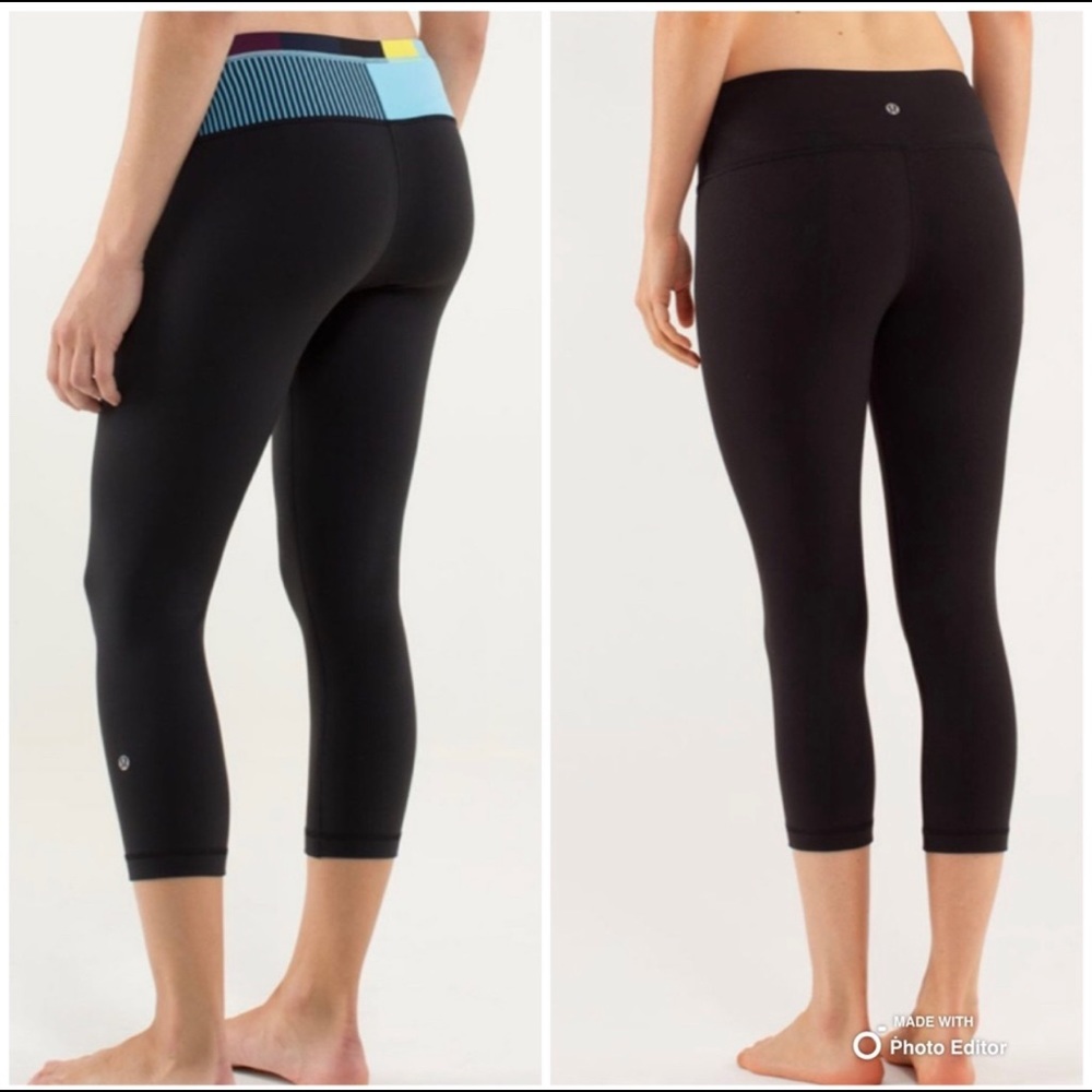 Lululemon Wunder Under Crop Black w. Teal